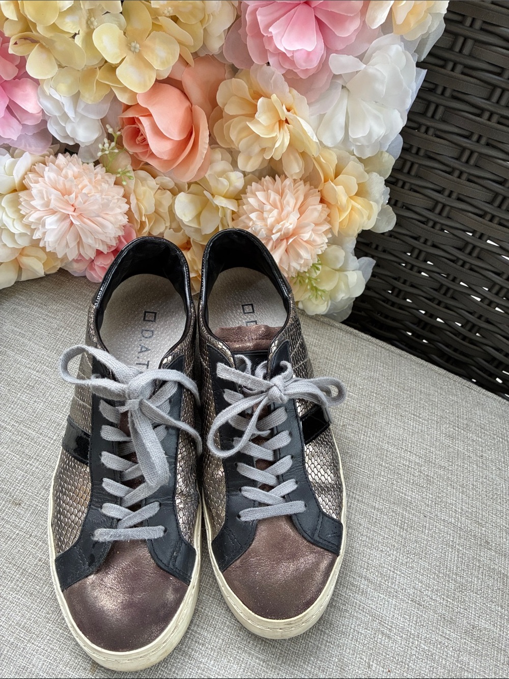 Metallic Bronze Low-Top Lace-Up Sneakers - Women's